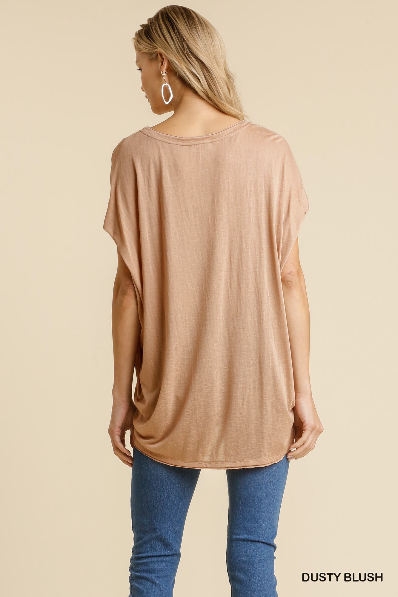 Dusty Blush Scoop Neck Dolman Sleeve Side-Slit Top Secondary image