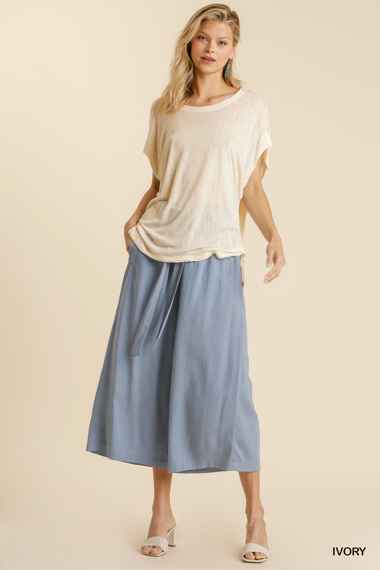 Ivory Sheer Dolman Sleeve Scoop Neck Top Secondary image