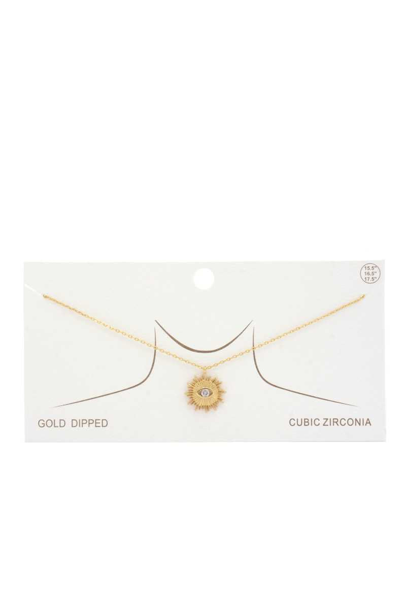 Gold-Dipped Evil Eye Sun Pendant Necklace Secondary image