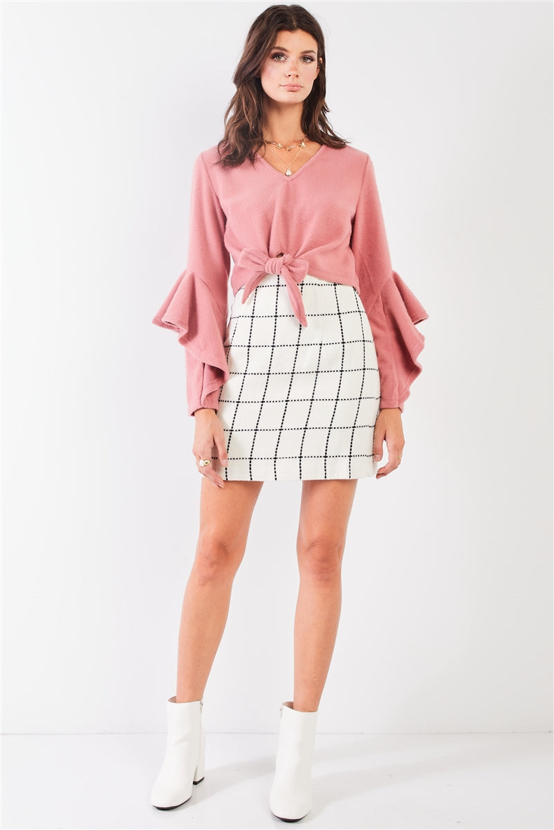Blush V-Neck Cropped Top with Ruffle Sleeves Secondary image