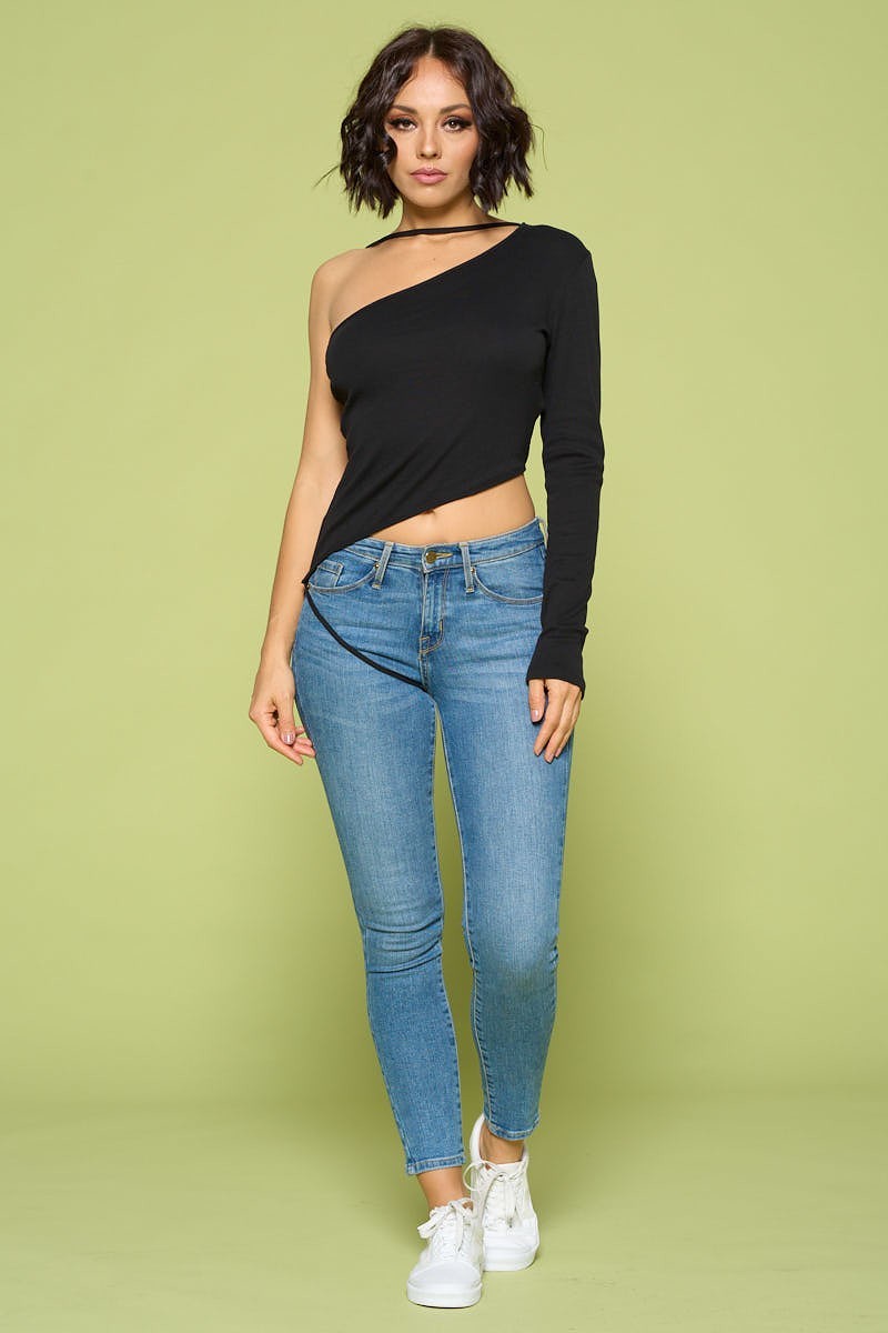 Black One-Shoulder Tie-Detail Top Secondary image
