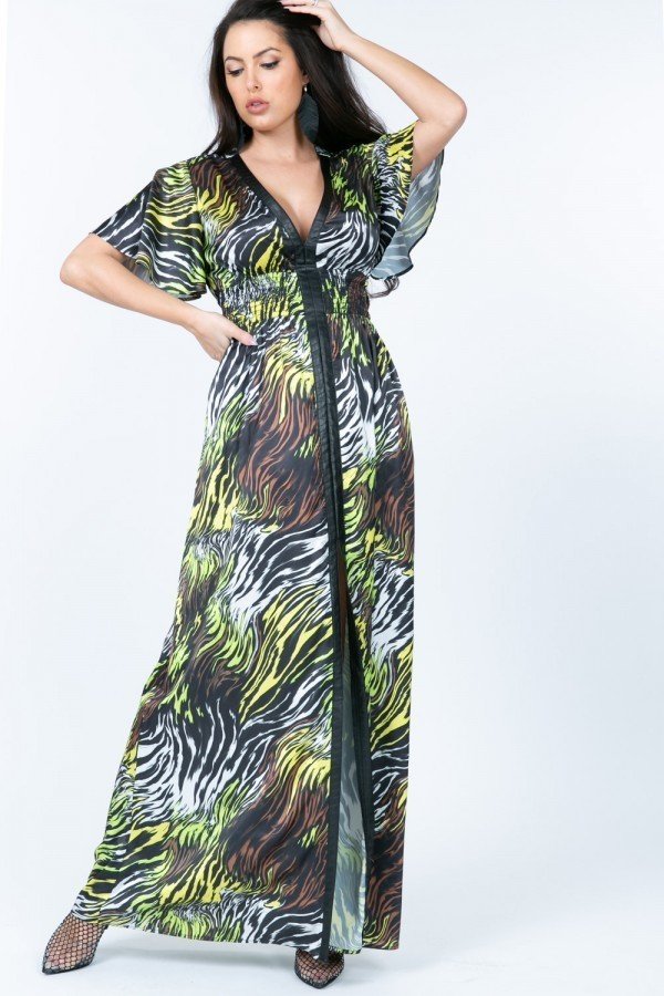 Multicolor Zebra Print V-Neck Maxi Dress Secondary image