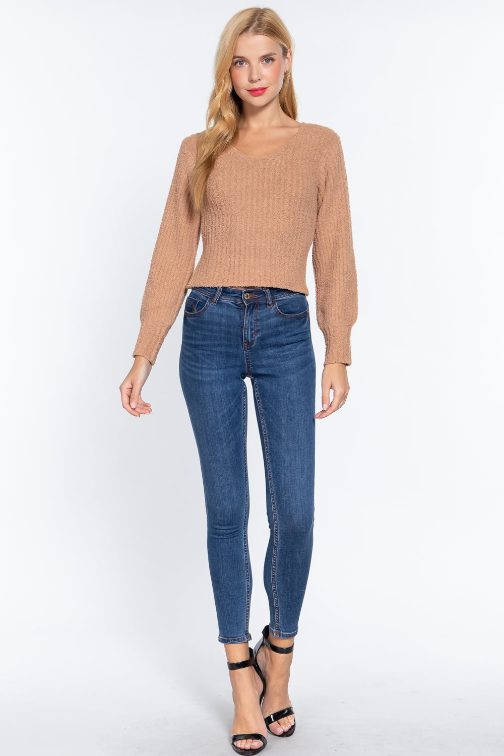 Khaki V-Neck Ribbed Long-Sleeve Sweater Secondary image