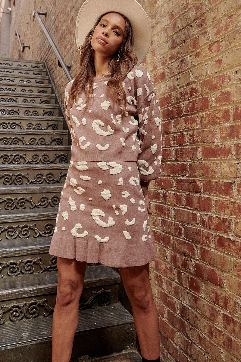 Mocha Knit Mini Skirt with Ruffled Hem Secondary image