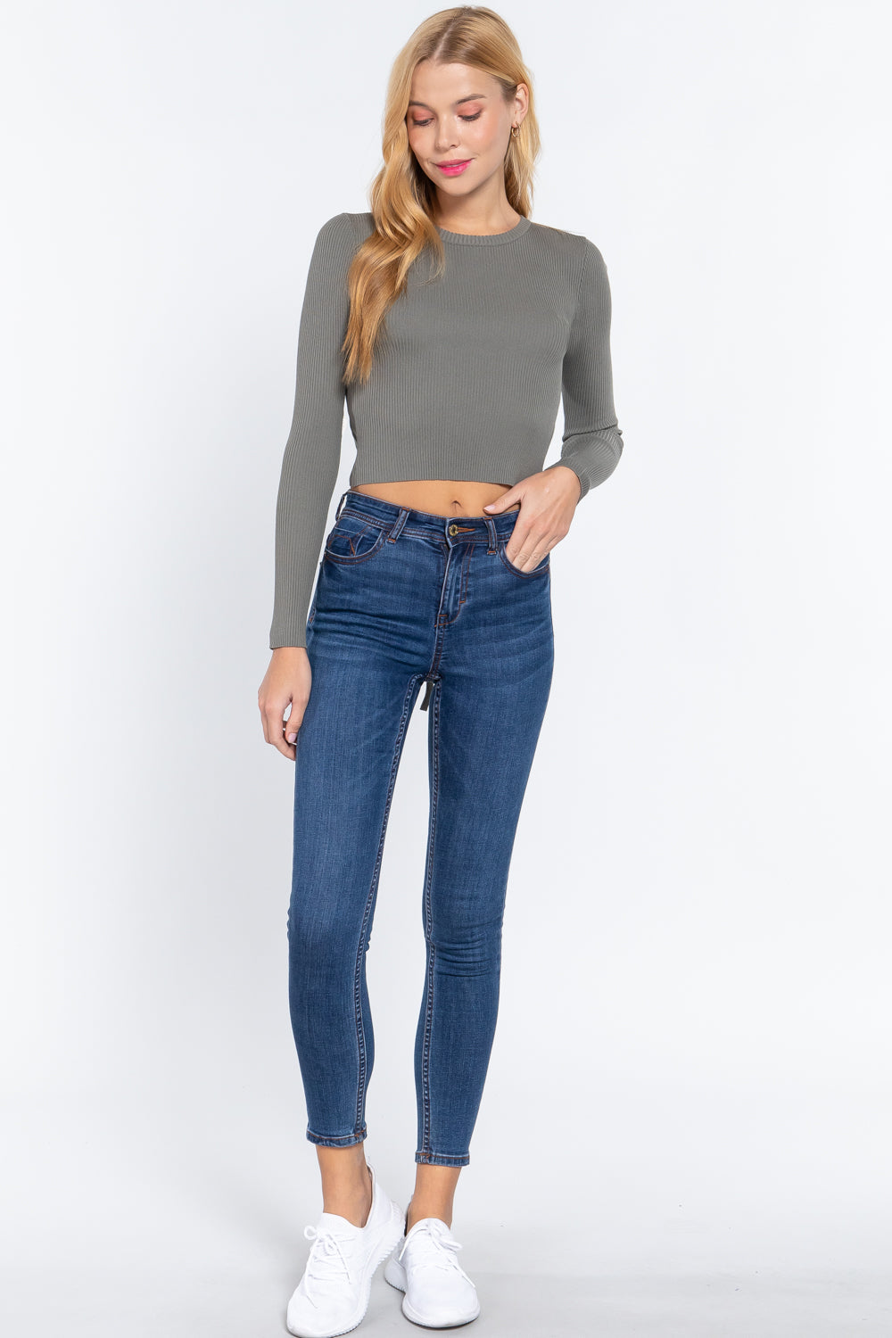 Sage Open-Back Ribbed Sweater Top Secondary image