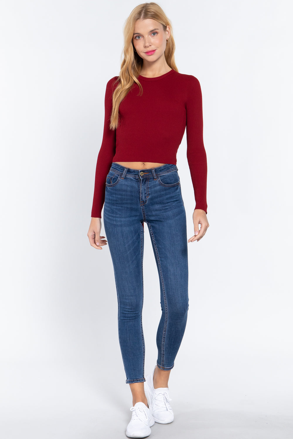 Wine Ribbed Open-Back Long-Sleeve Sweater Top Secondary image