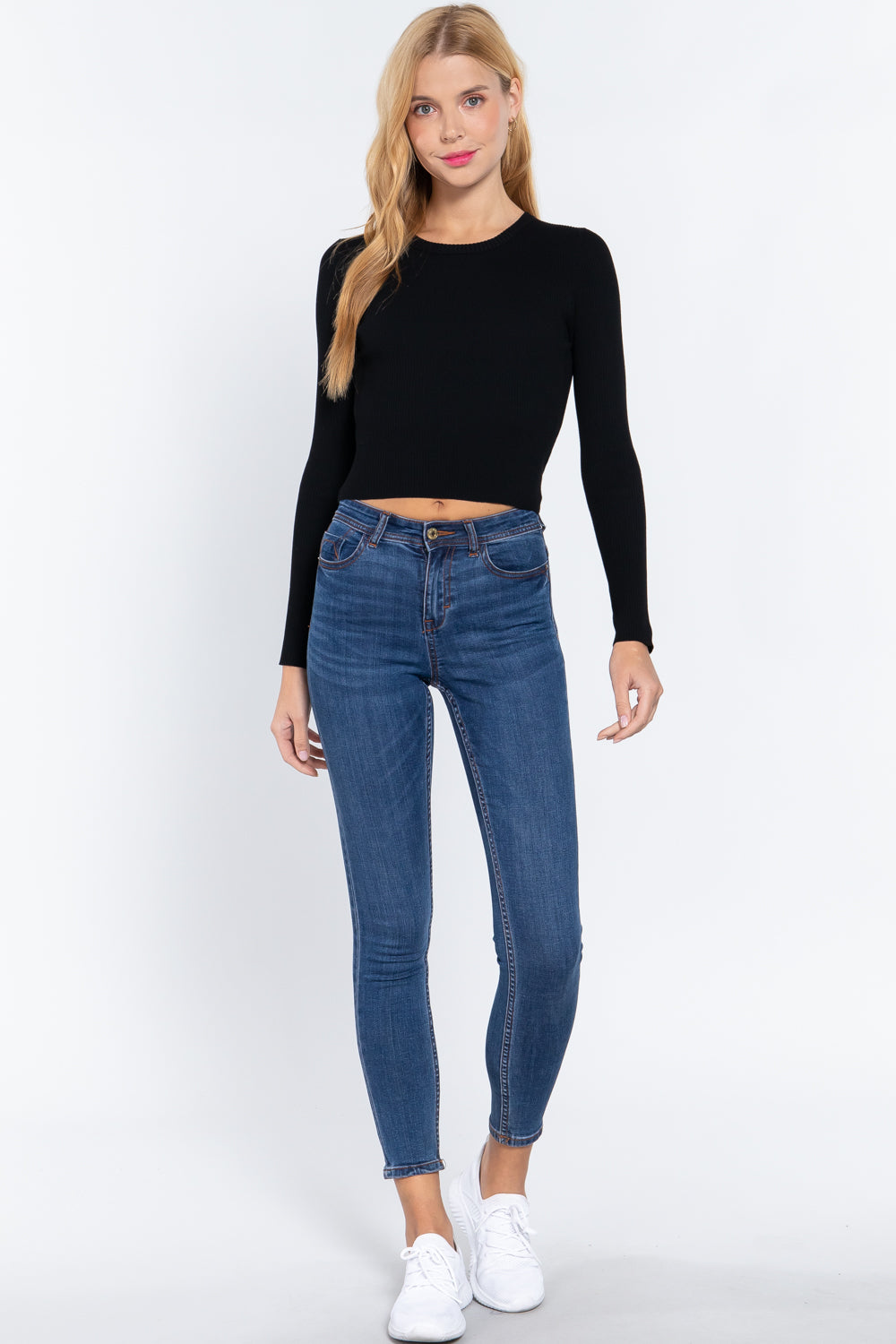 Black Ribbed Open-Back Long-Sleeve Sweater Top Secondary image