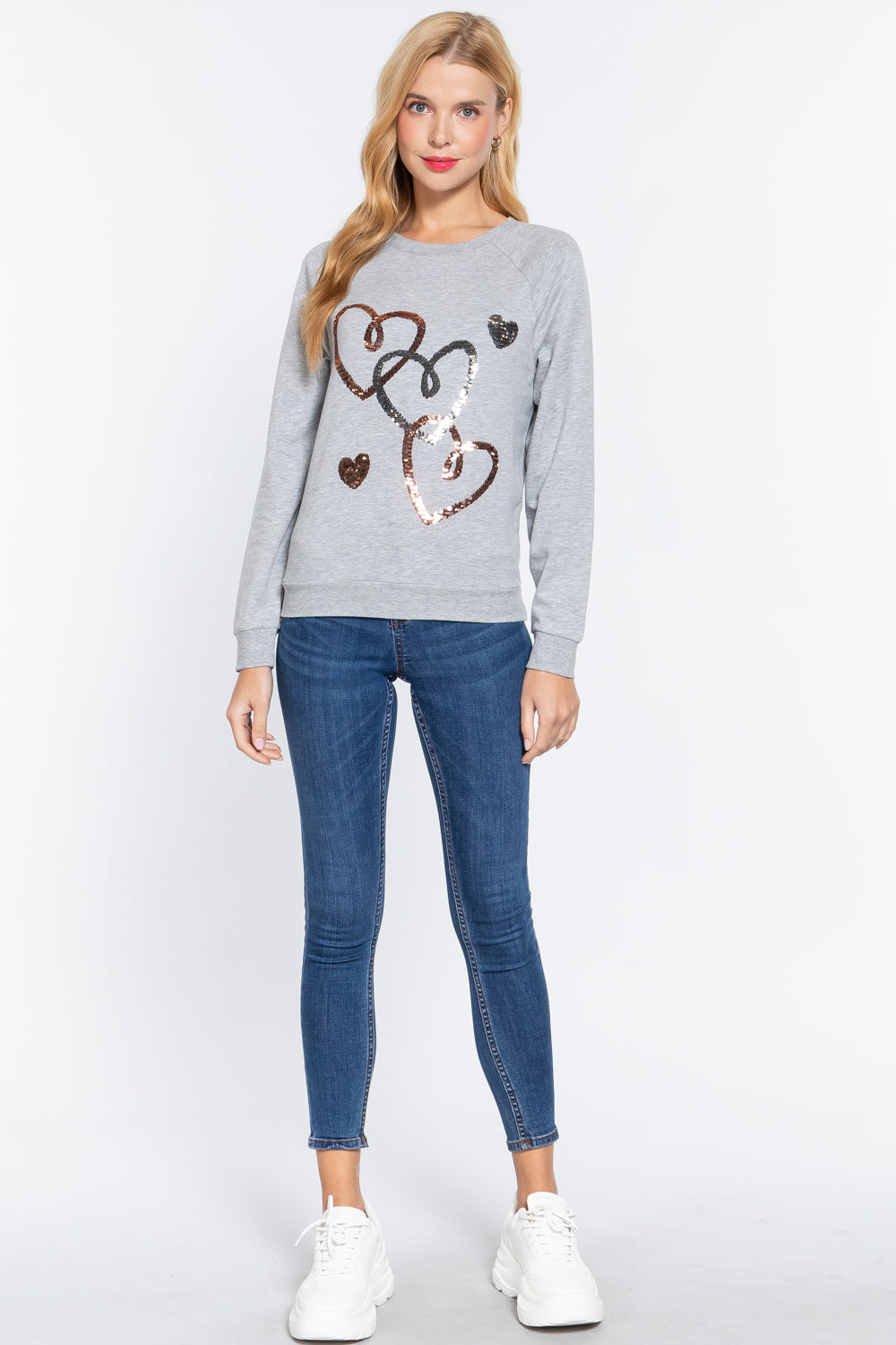 Heather Grey Sequin Heart French Terry Pullover Secondary image