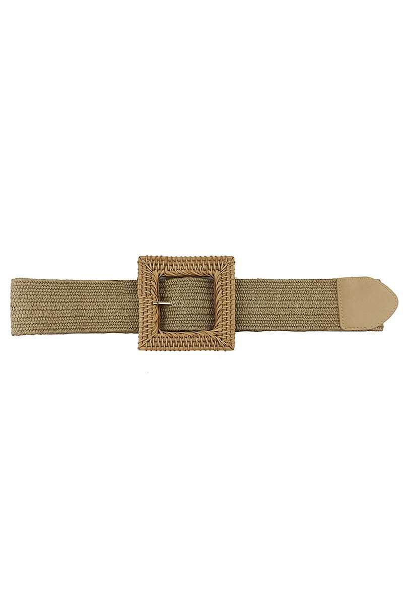 Woven Strap Belt with Square Straw Buckle Secondary image
