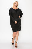 Draped Neck Long Sleeve Dress