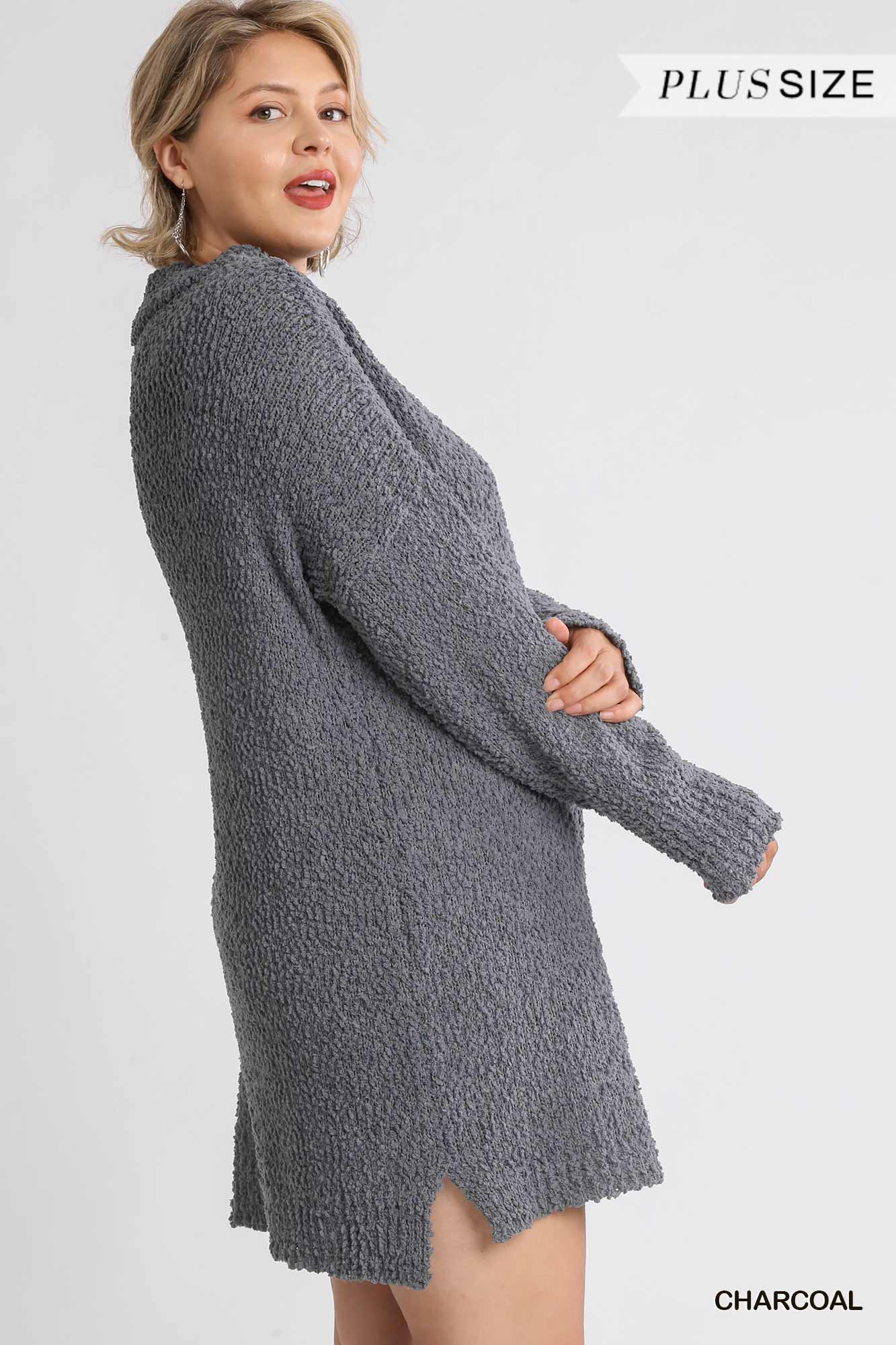 Charcoal Bouclé Cowl Neck Sweater Dress Secondary image