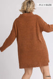 High Cowl Neck Bouclé Long Sleeve Sweater Dress