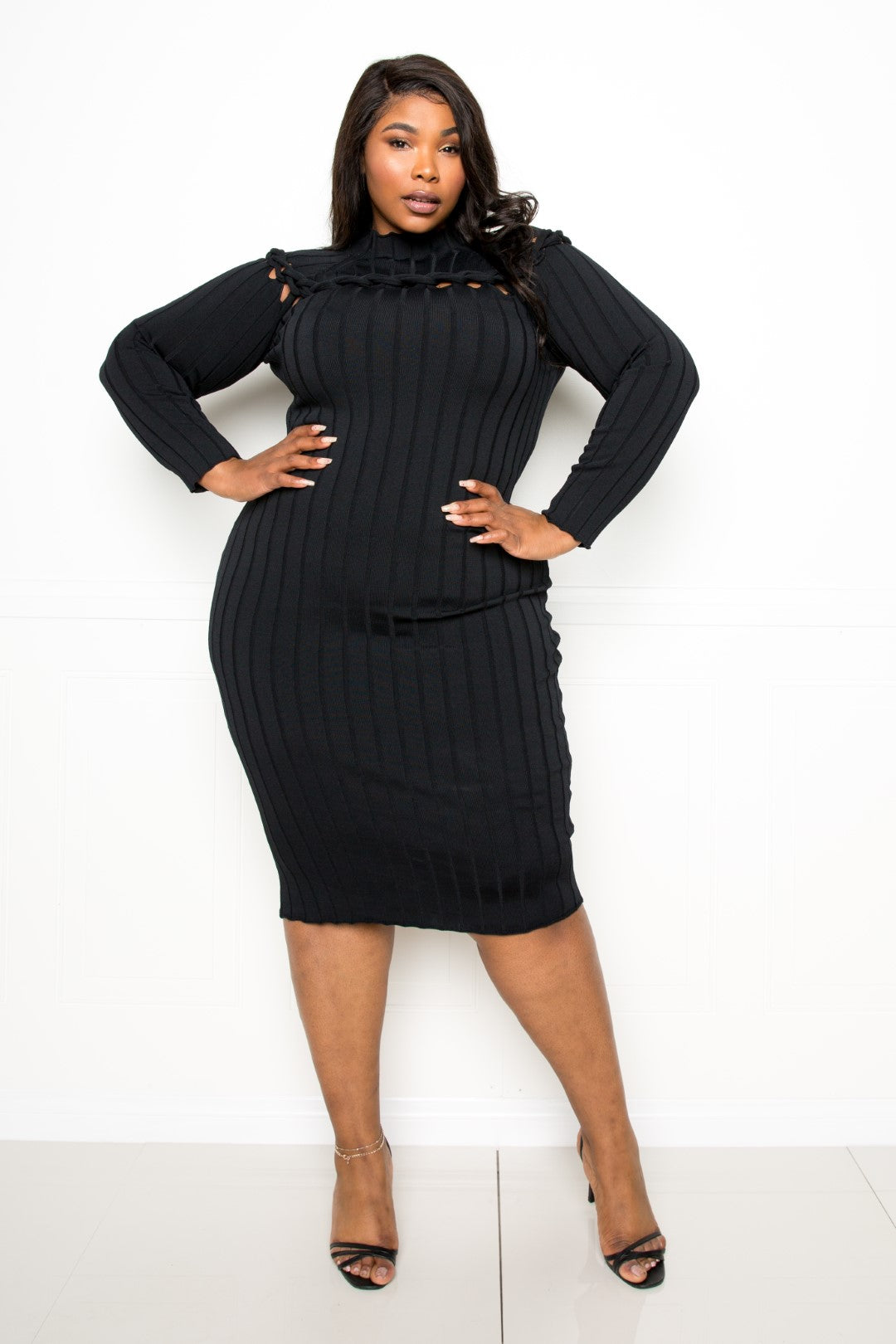 Black Twist-Detail Ribbed Sweater Dress Secondary image