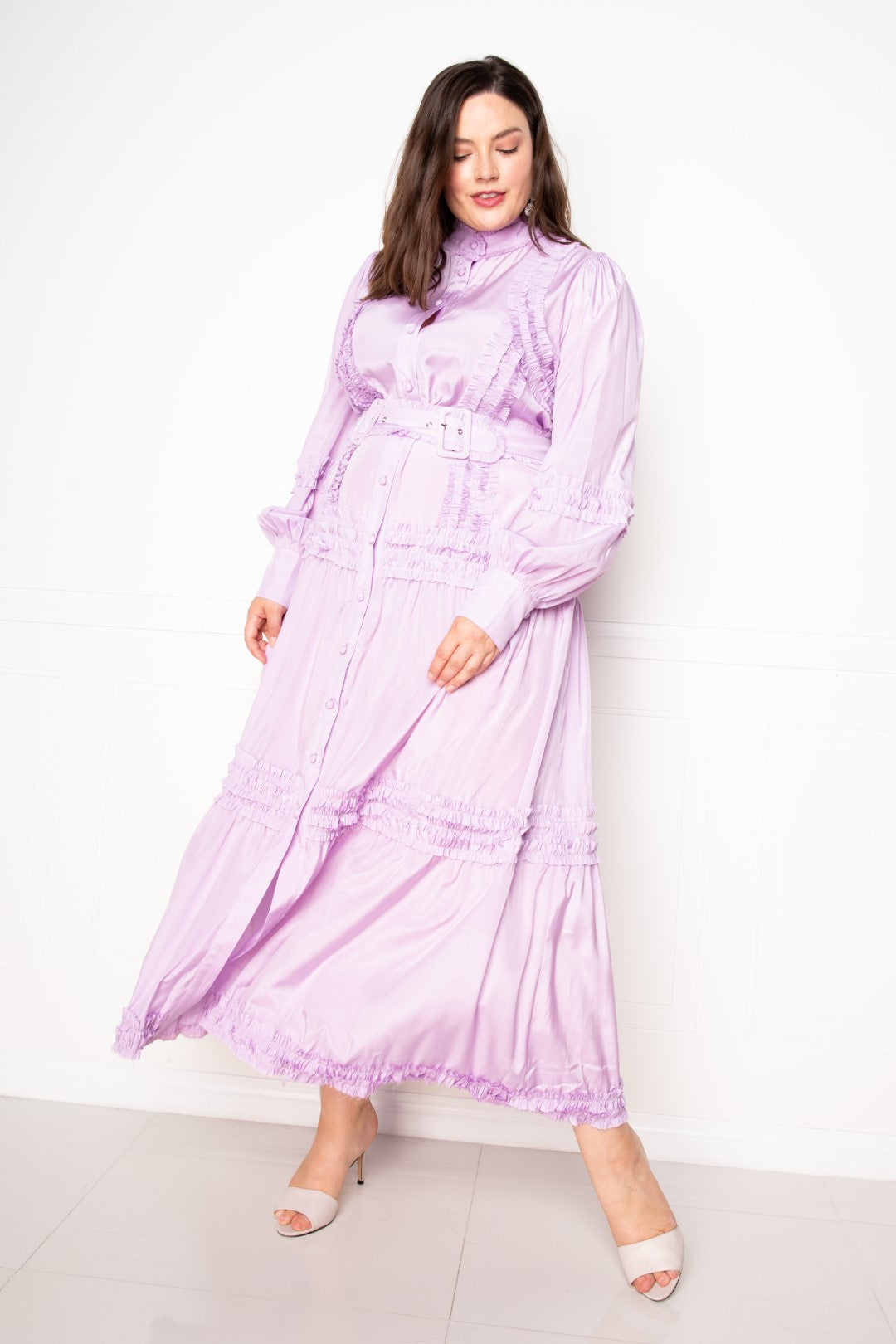 Violet Ruffled Button-Front Shirt Dress With Belt Secondary image