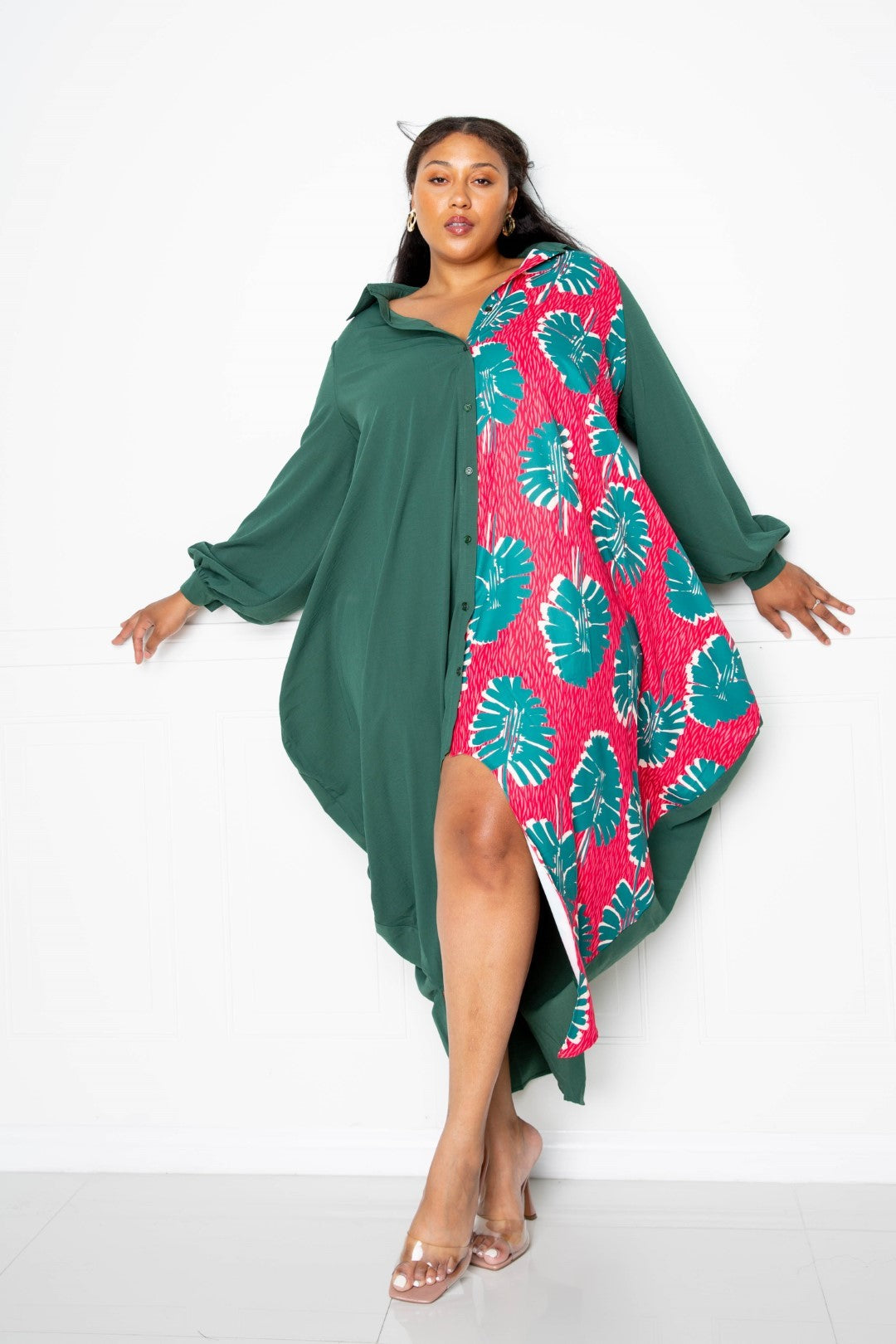 Plus Size Teal Multi Printed Shirt Maxi Dress Secondary image