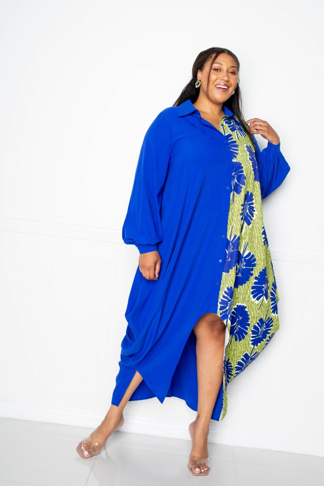 Royal Multi Floral Panel Shirt Maxi Dress Secondary image