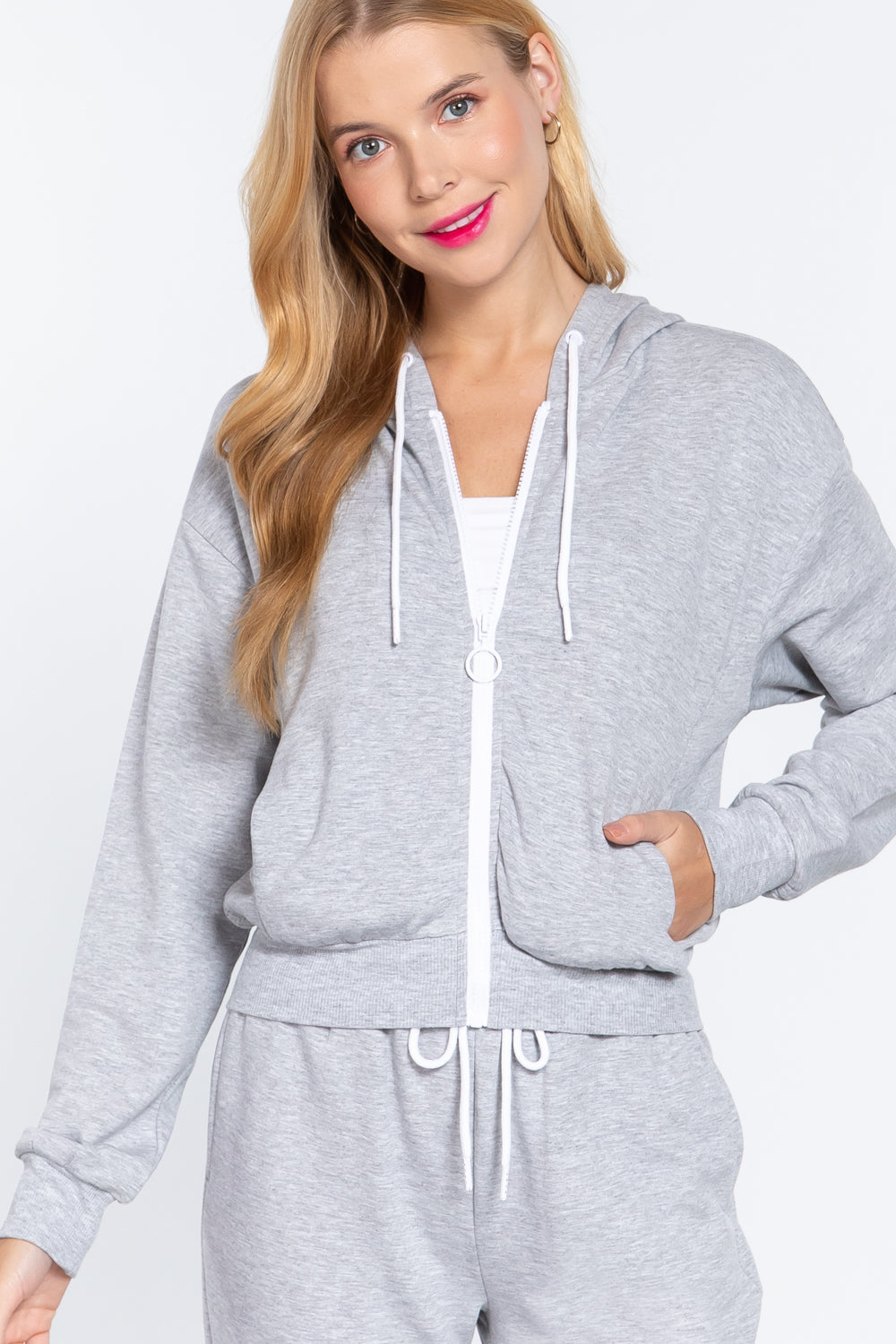 Heather Grey Fleece Terry Zip Hoodie Jacket Secondary image