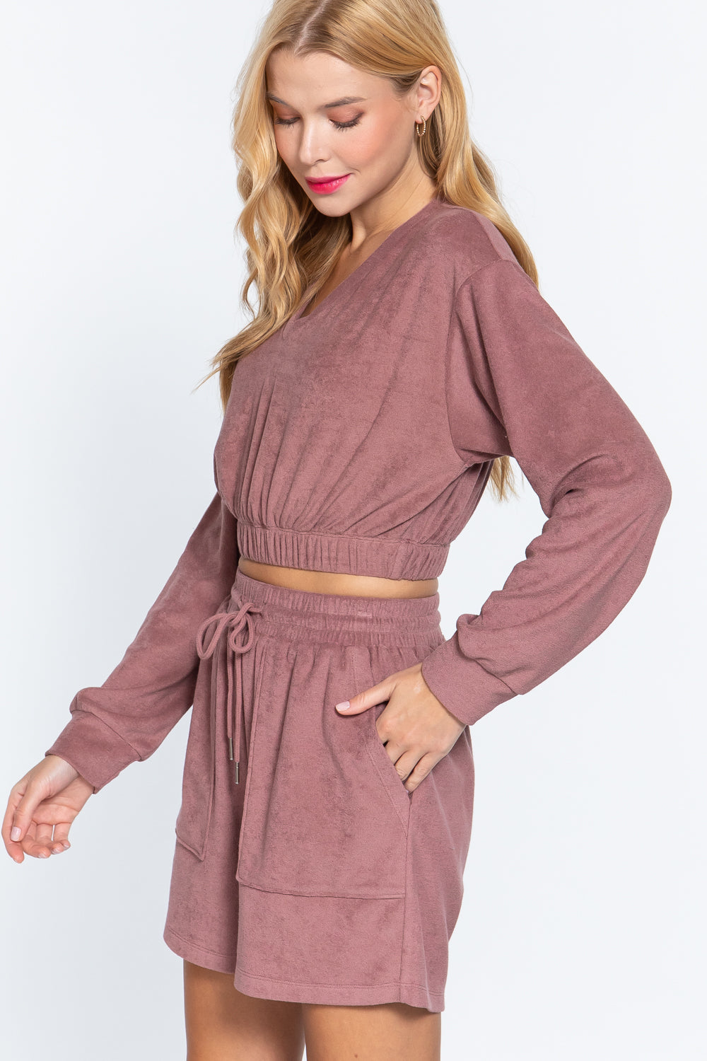 Vintage Pink V-Neck Terry Knit Top Secondary image