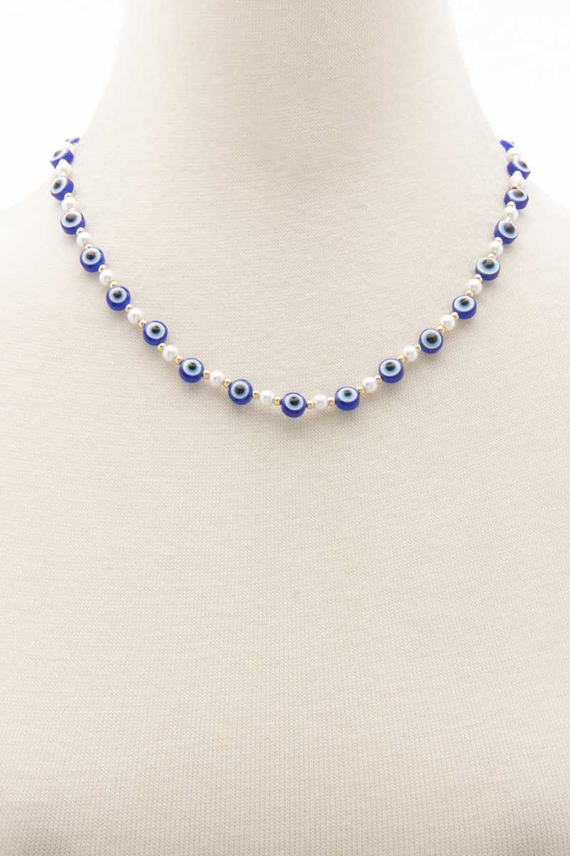 Multicolor Evil Eye Bead Necklace with Pearl Beads Secondary image