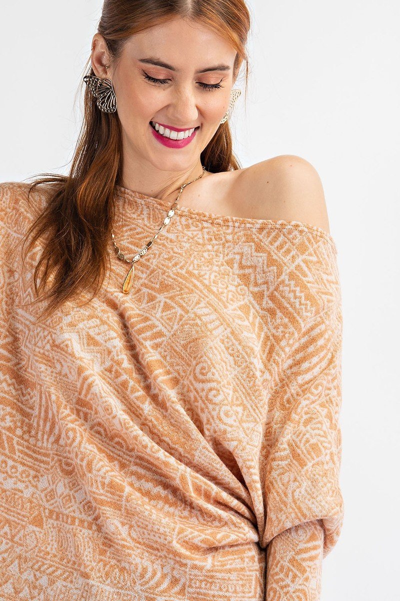 Camel Patterned Knit Top with Asymmetrical Neckline Secondary image