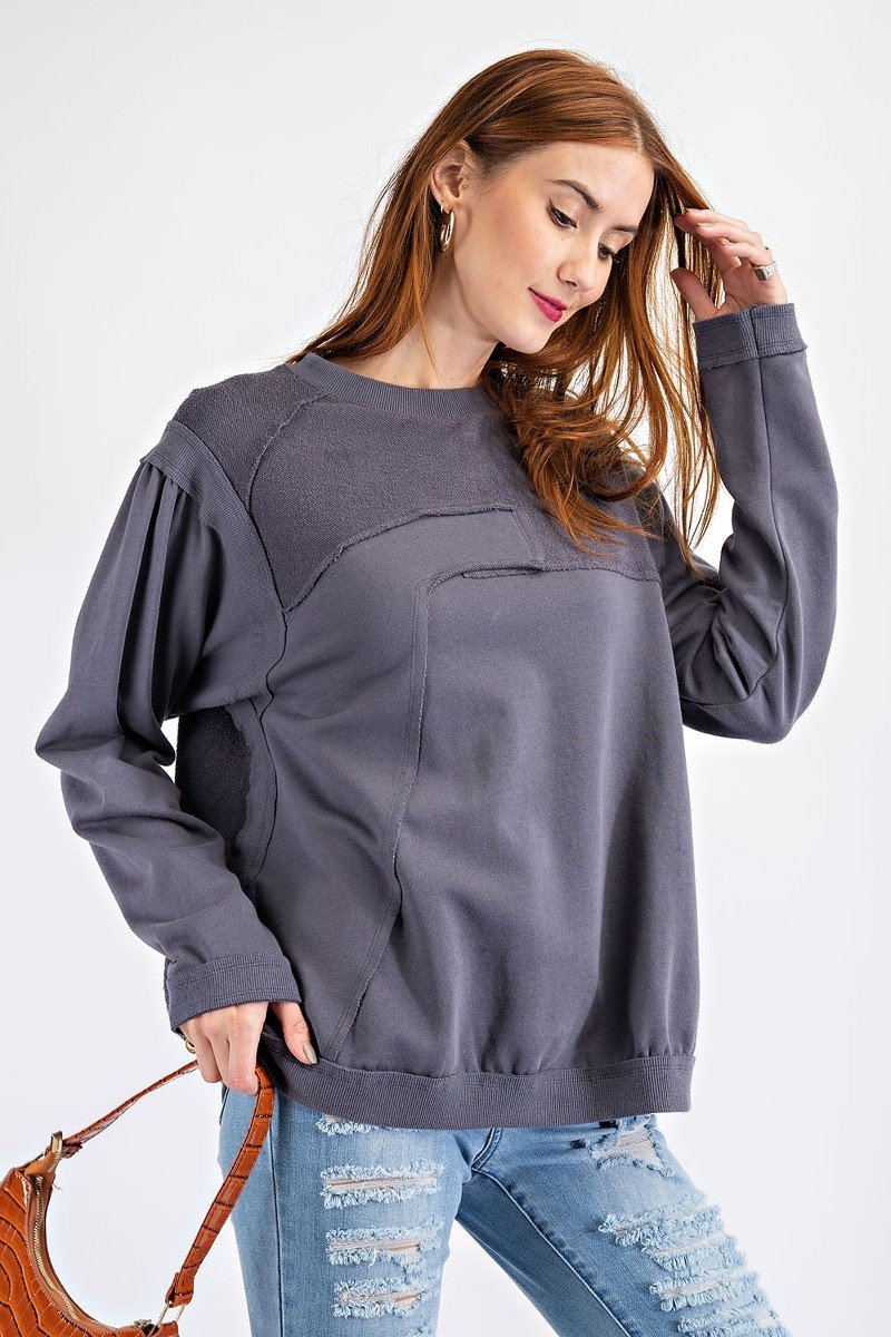 Exposed Seam Terry Knit Loose Pullover Secondary image