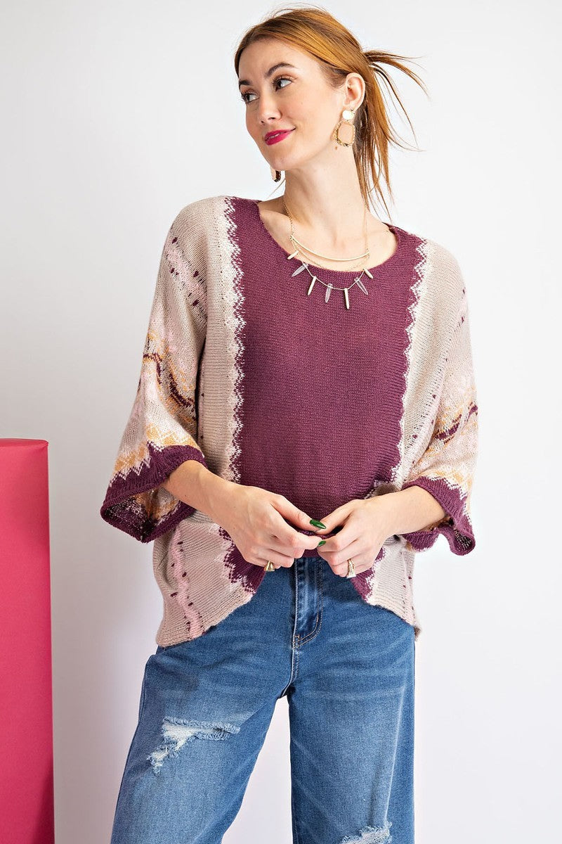 Faded Plum Multi-Color Patterned Knit Sweater Secondary image