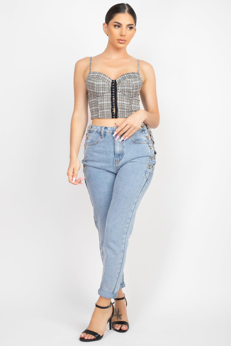 Plaid Sweetheart Bustier Crop Top with Hook-and-Eye Front Secondary image