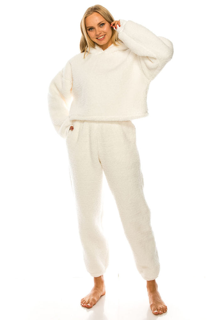 Cream Hooded Two-Piece Pajama Set Secondary image
