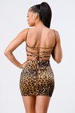 Leopard Print Knit Satin Mini Dress