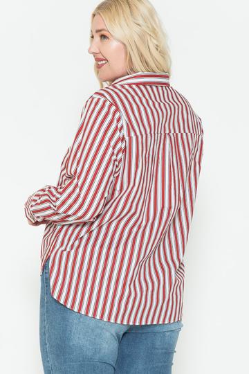 Red Multi-Stripe Cotton Button-Front Shirt Secondary image