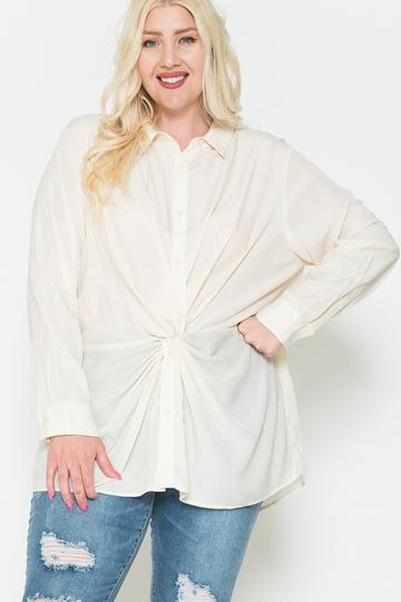 Ivory Satin Button-Up Shirt with Front Knot Secondary image