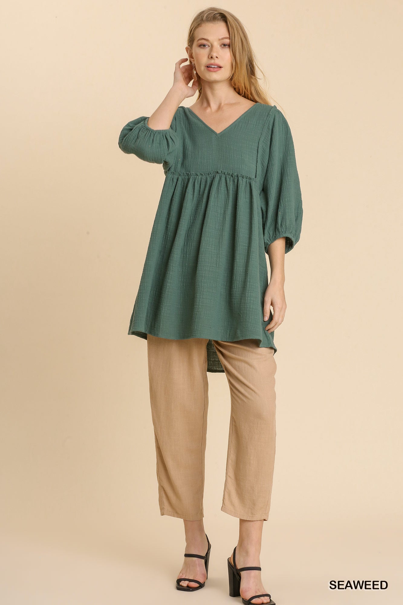 Seaweed Gauze Slub V-Neck Tunic Dress Secondary image
