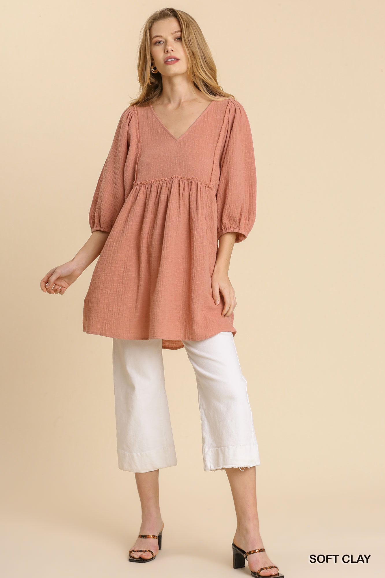 Soft Clay V-Neck Ruched Tunic Dress Secondary image
