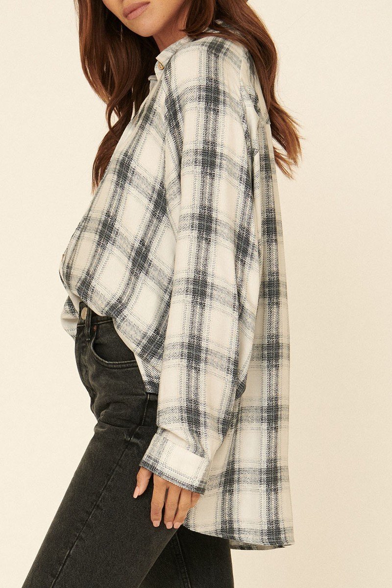 Grey Plaid Oversized Button-Front Shirt Secondary image
