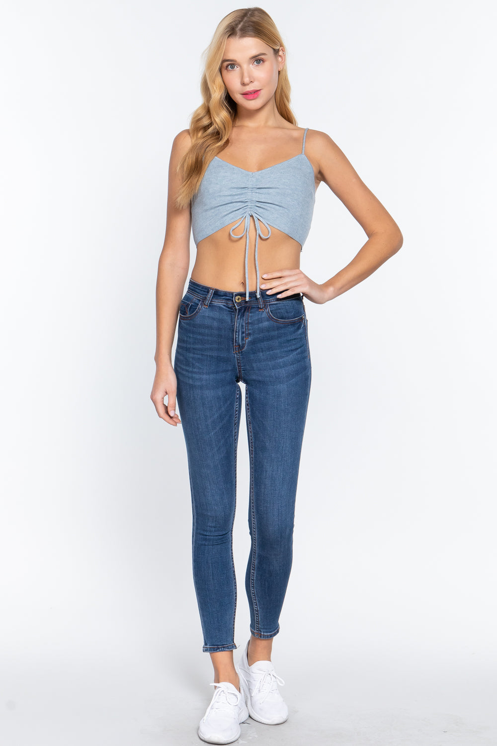 Heather Blue Ruched Knit Crop Cami Top Secondary image