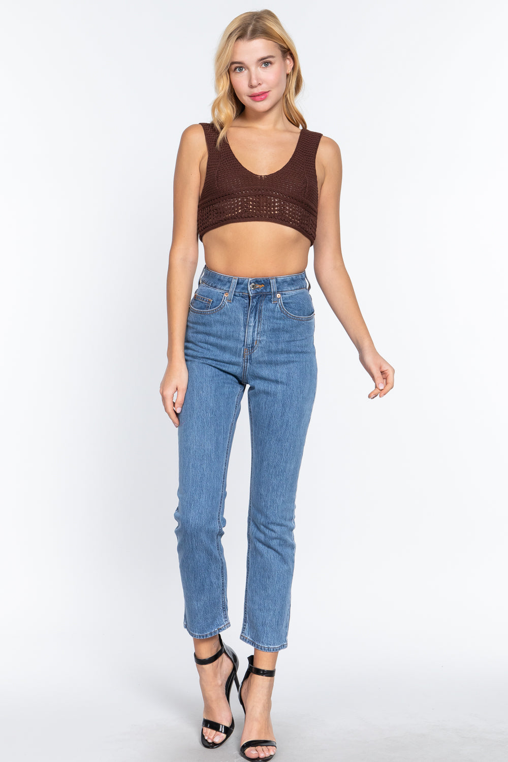 Chocolate Textured Knit Crop Tank Secondary image