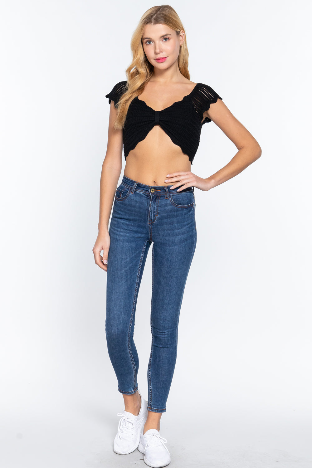 Black Knit Crop Top with Front Knot Detail Secondary image