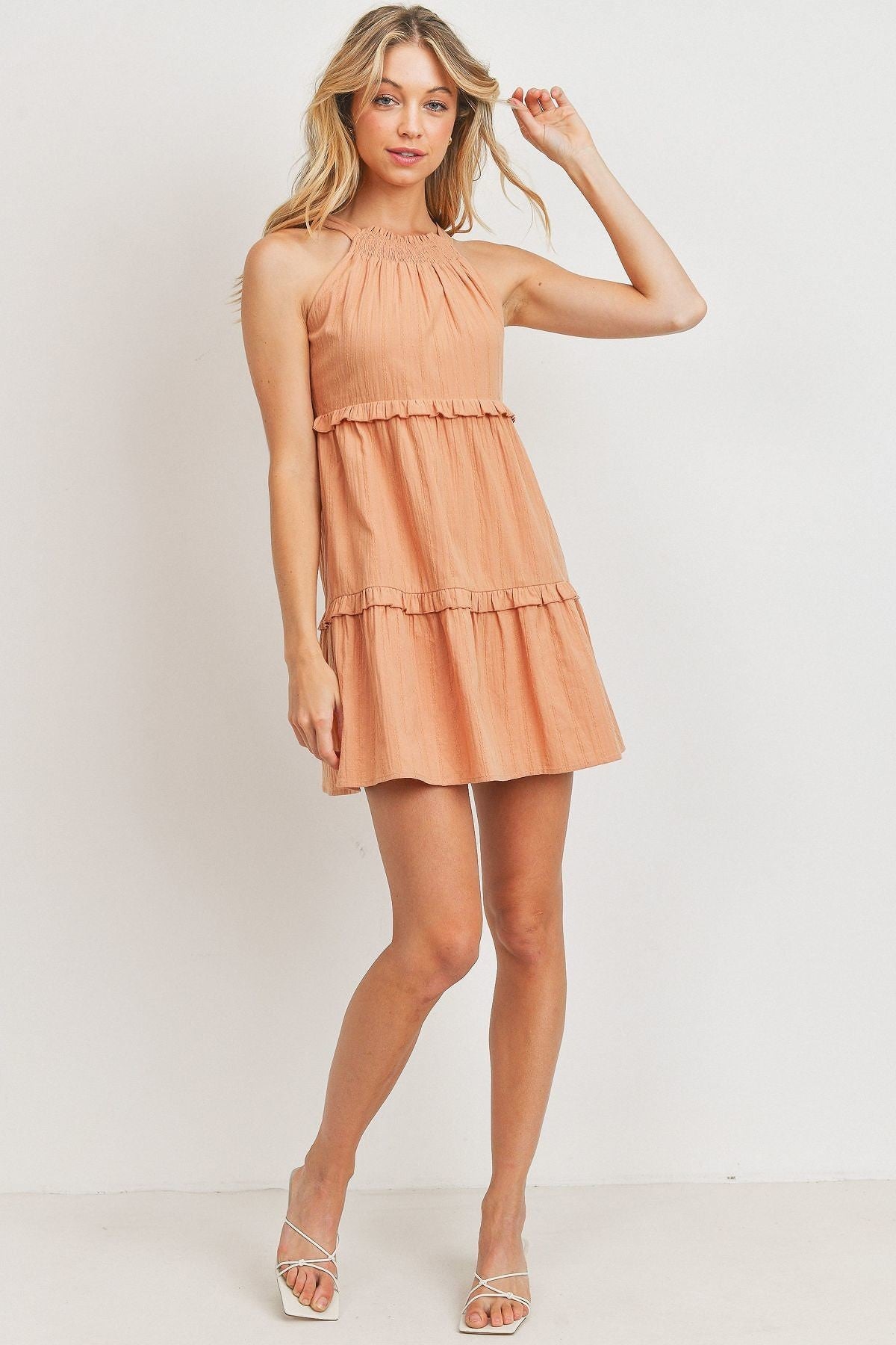 Blush Textured Halter Tiered Ruffle Dress Secondary image