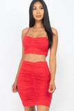 Ruched Crop Top And Skirt Sets