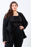 Plus Black Lurex Draped Collar Side Zip Up Lightweight Jacket