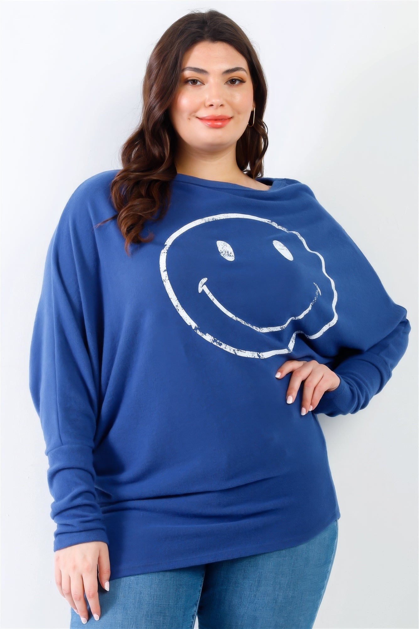 Plus Smile Graphic Dolman Sleeve Top Secondary image
