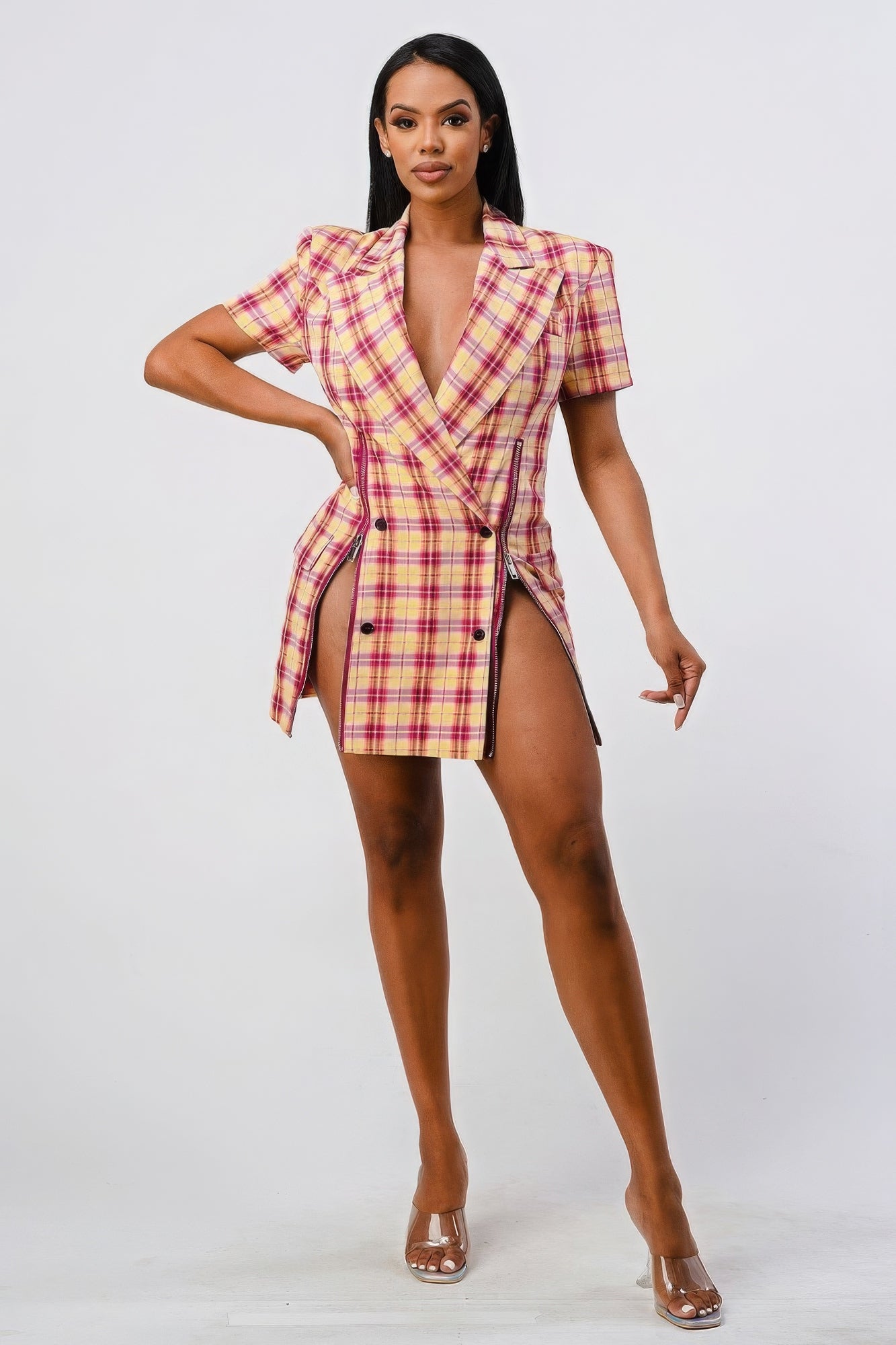 Pink Plaid Double-Breasted Blazer Mini Dress Secondary image