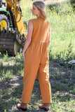 Mustard Cotton Front Button Up Detail Sleeveless Jumpsuit