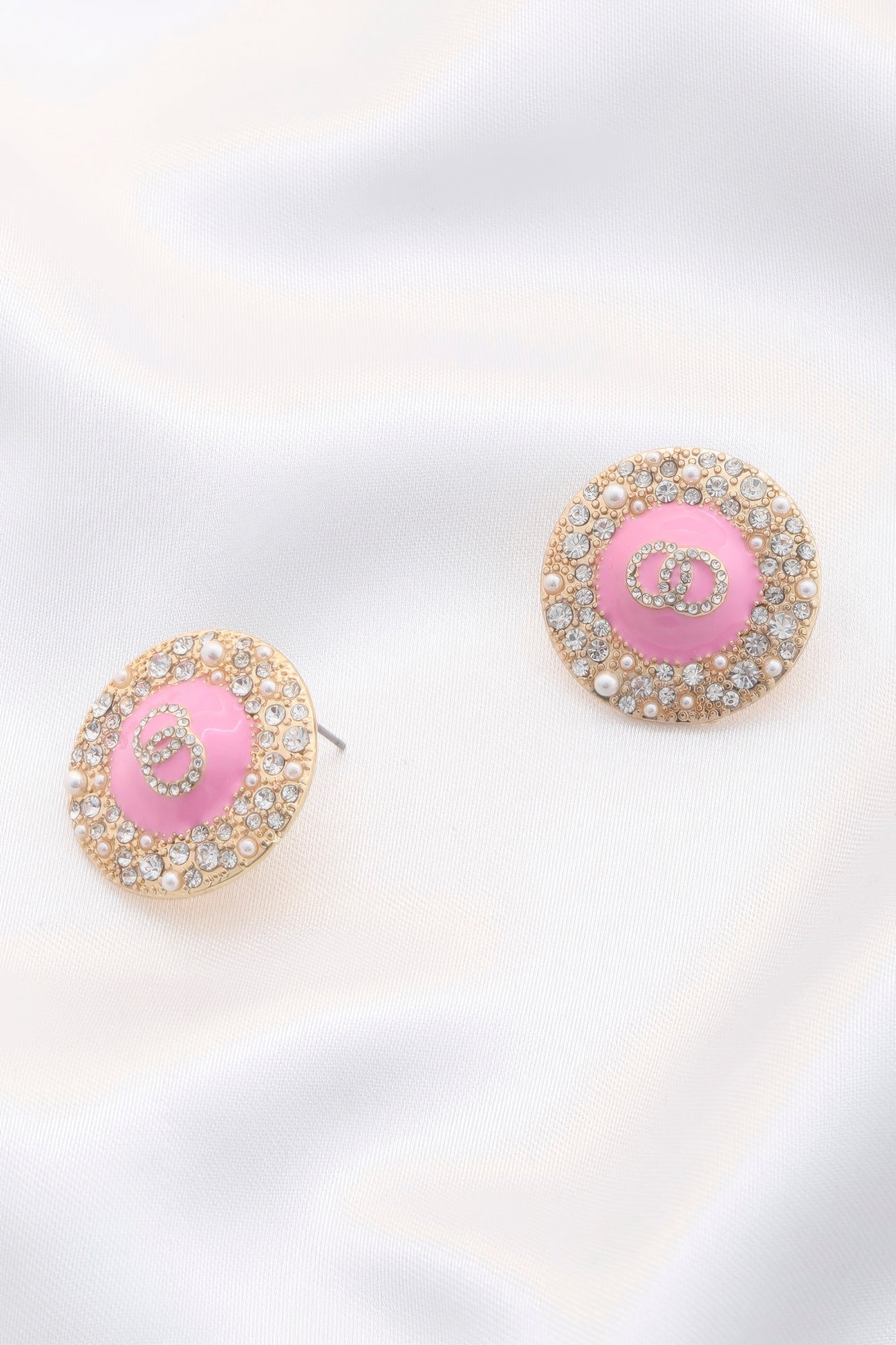 Embellished Double-Circle Round Metal Earrings Secondary image