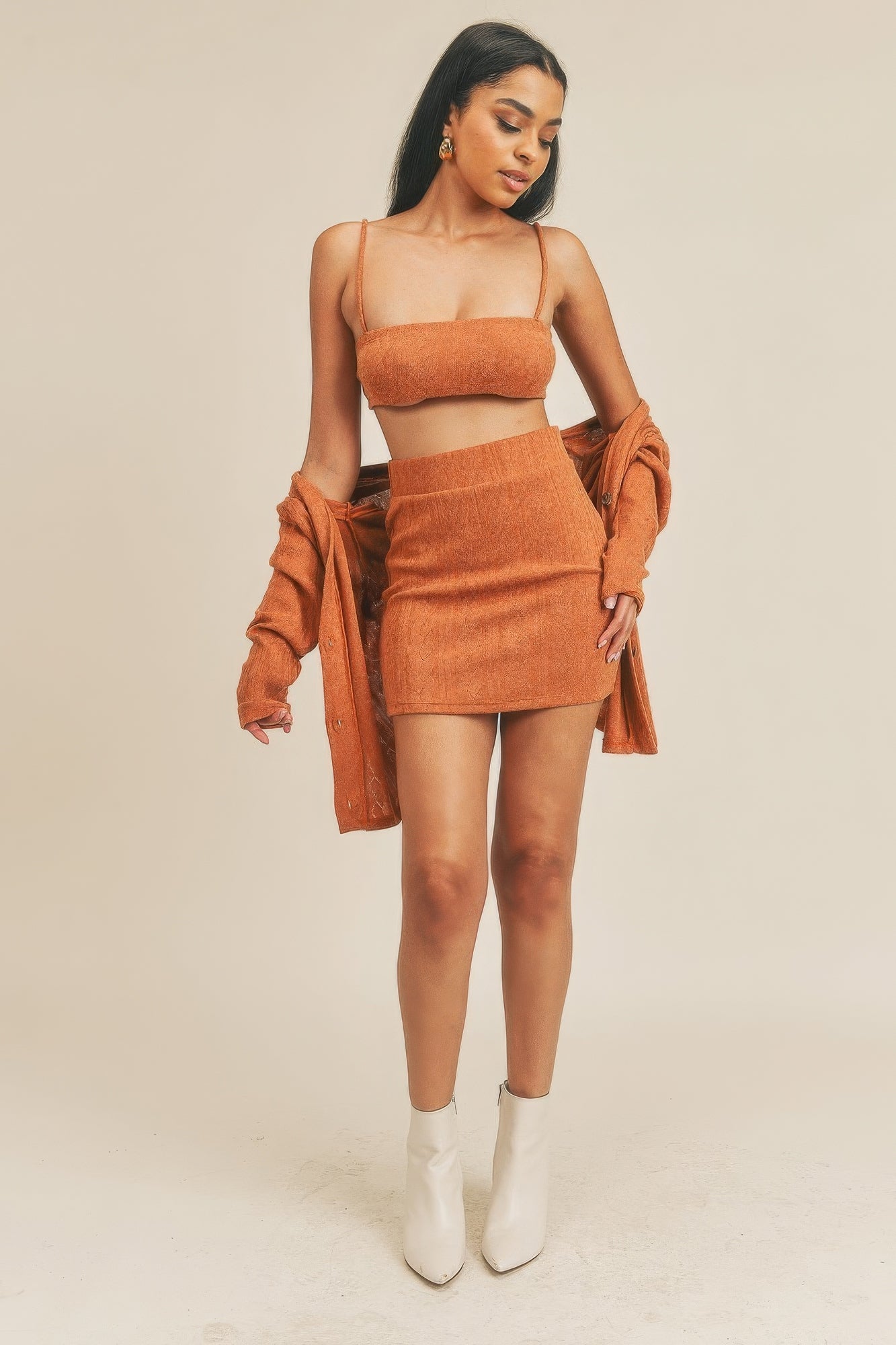 Rust Cardigan, Bandeau Top and Mini Skirt Set Secondary image