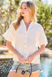 Collar Neck Button Down Sides Slit Oversized Solid Shirt Top