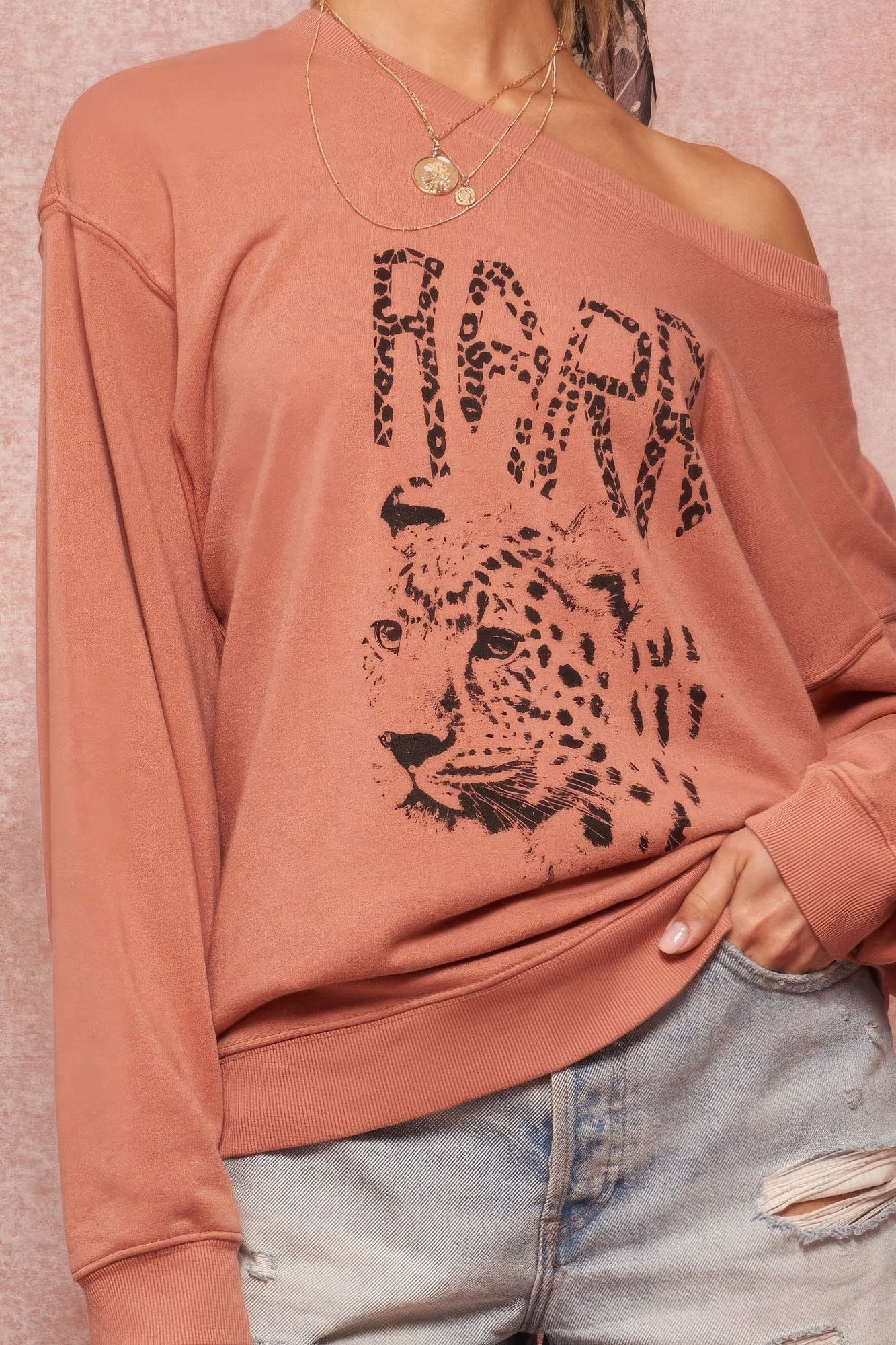 Rose Leopard Graphic Off-Shoulder Sweatshirt Secondary image