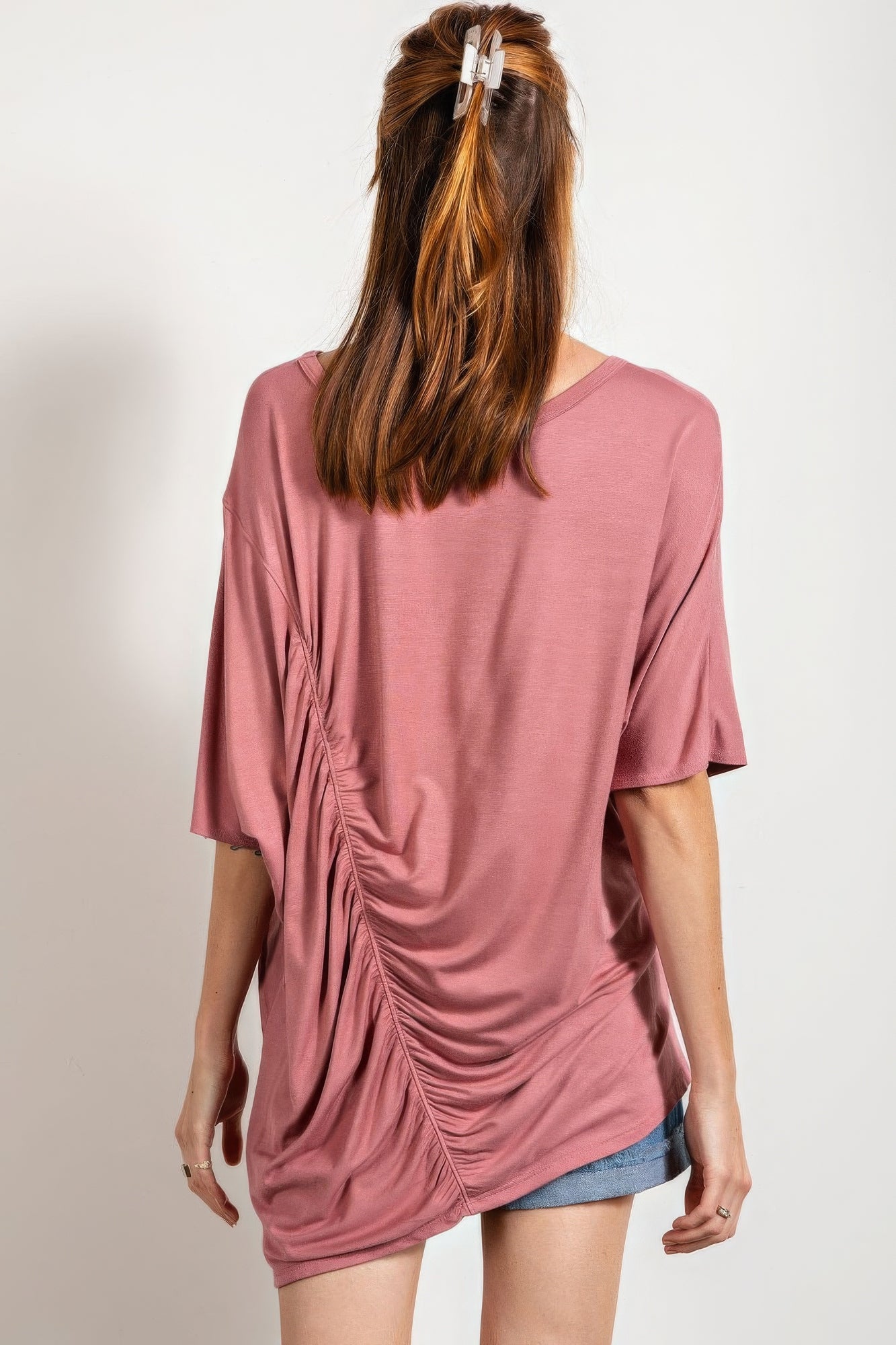 Mauve Ruched Side Boat-Neck Top Secondary image