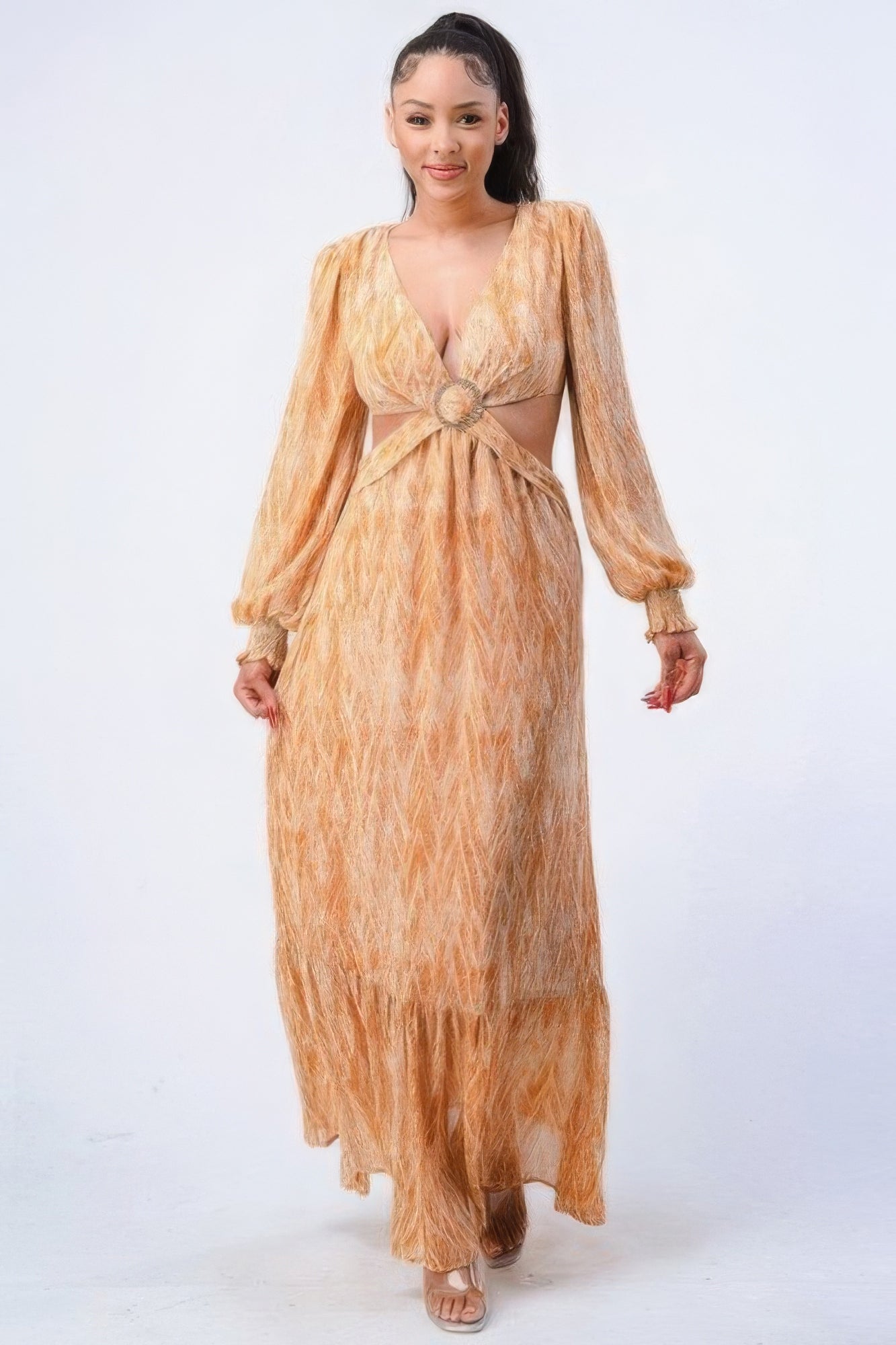 Yellow V-Neck Cutout Ruffle Maxi Dress Secondary image