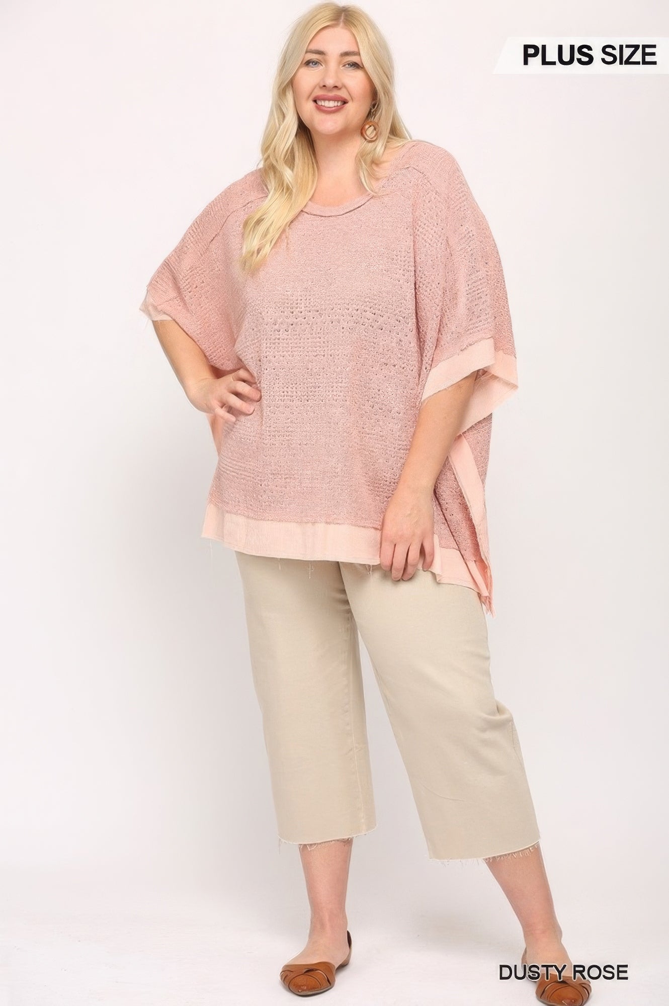 Dusty Rose Mixed-Fabric Poncho Sleeve Top Secondary image